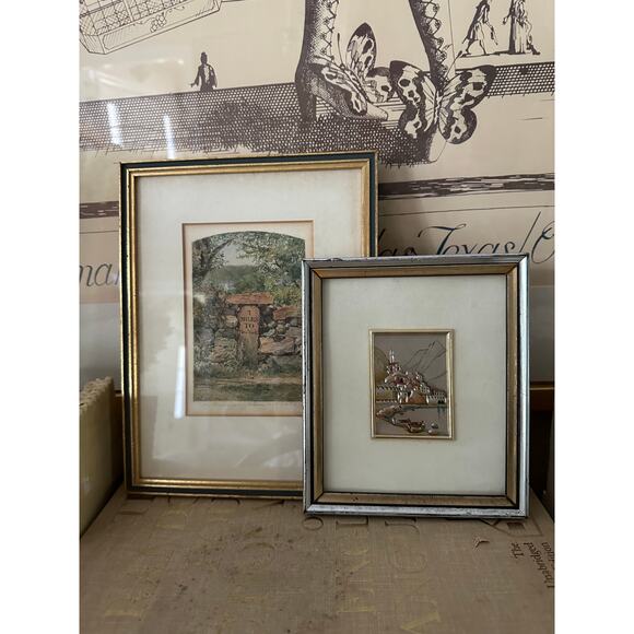 Vintage Italian Silver Framed Pictures set of 2 signed print accent wall art - Picture 3 of 16